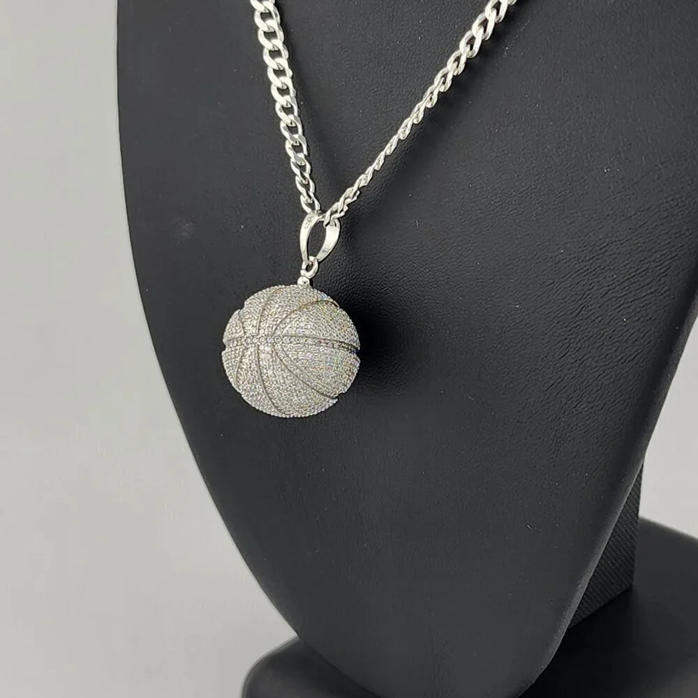 Brand New Sterling Silver 925 BasketBall Necklace
